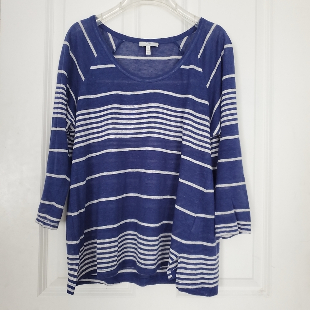 Joie Striped Linen Raglan Pullover Top S